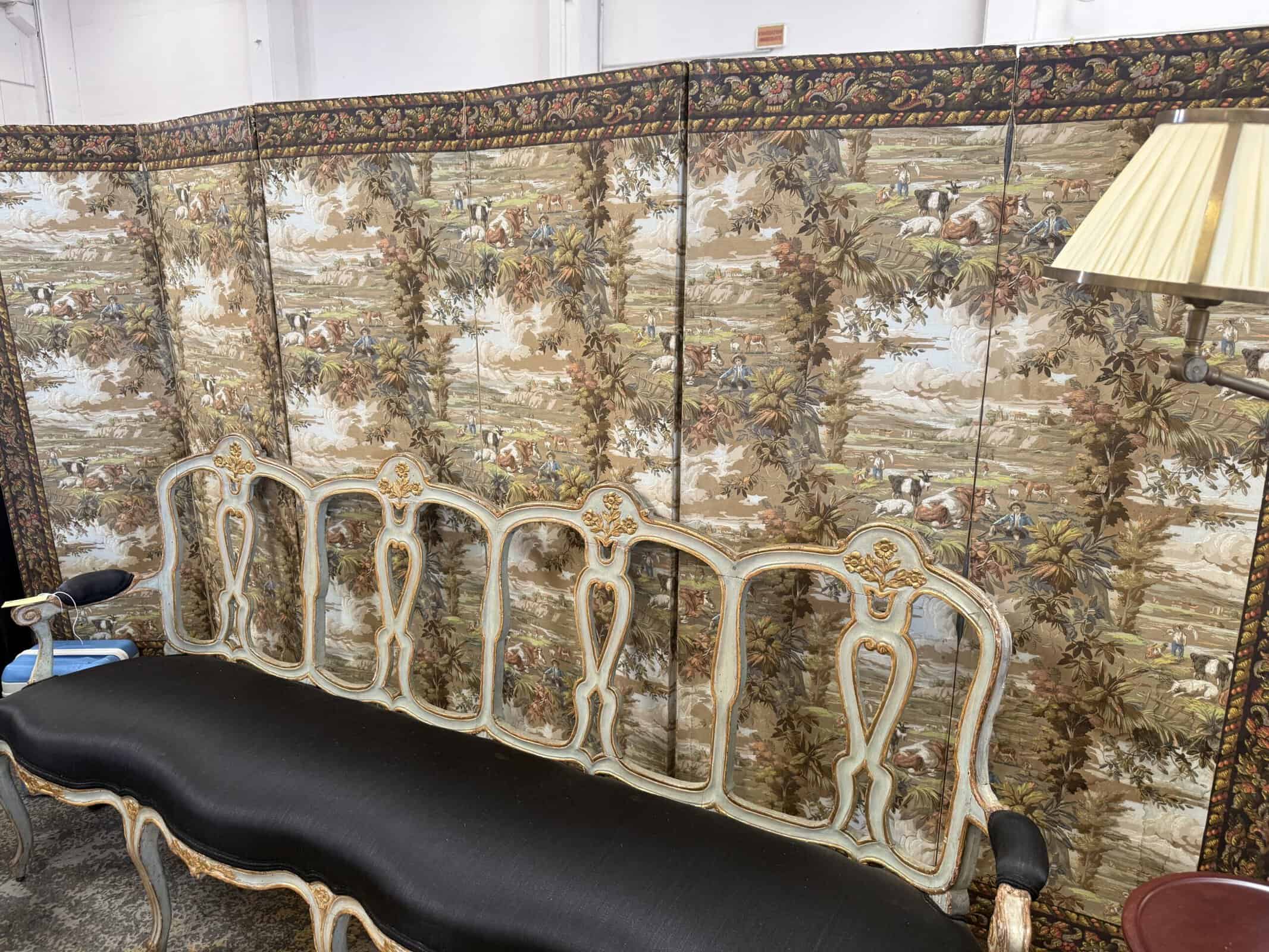19th Century French Six (6) Panel Folding Wallpaper Screen