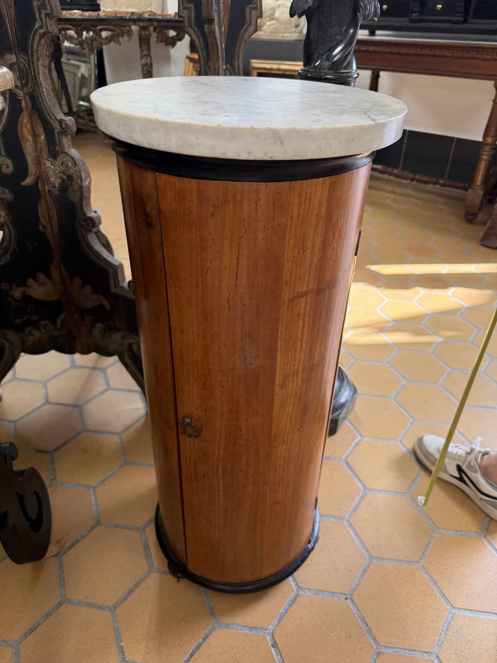 19th Century Italian Round Bedside Cabinet with Marble Top