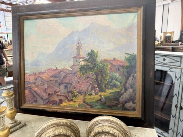 Large Framed Oil on Canvas Landscape Painting, South of France Castellane ca. 1900