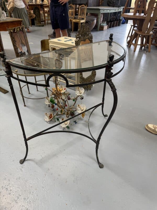 Mid Century Painted Iron Demilune with Glass Top, France