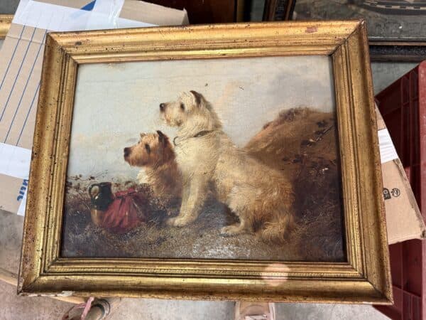19th Century French Framed Oil on Canvas Dog Painting