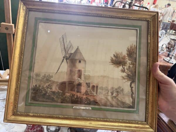 Framed 18th Century French Landscape in Watercolor