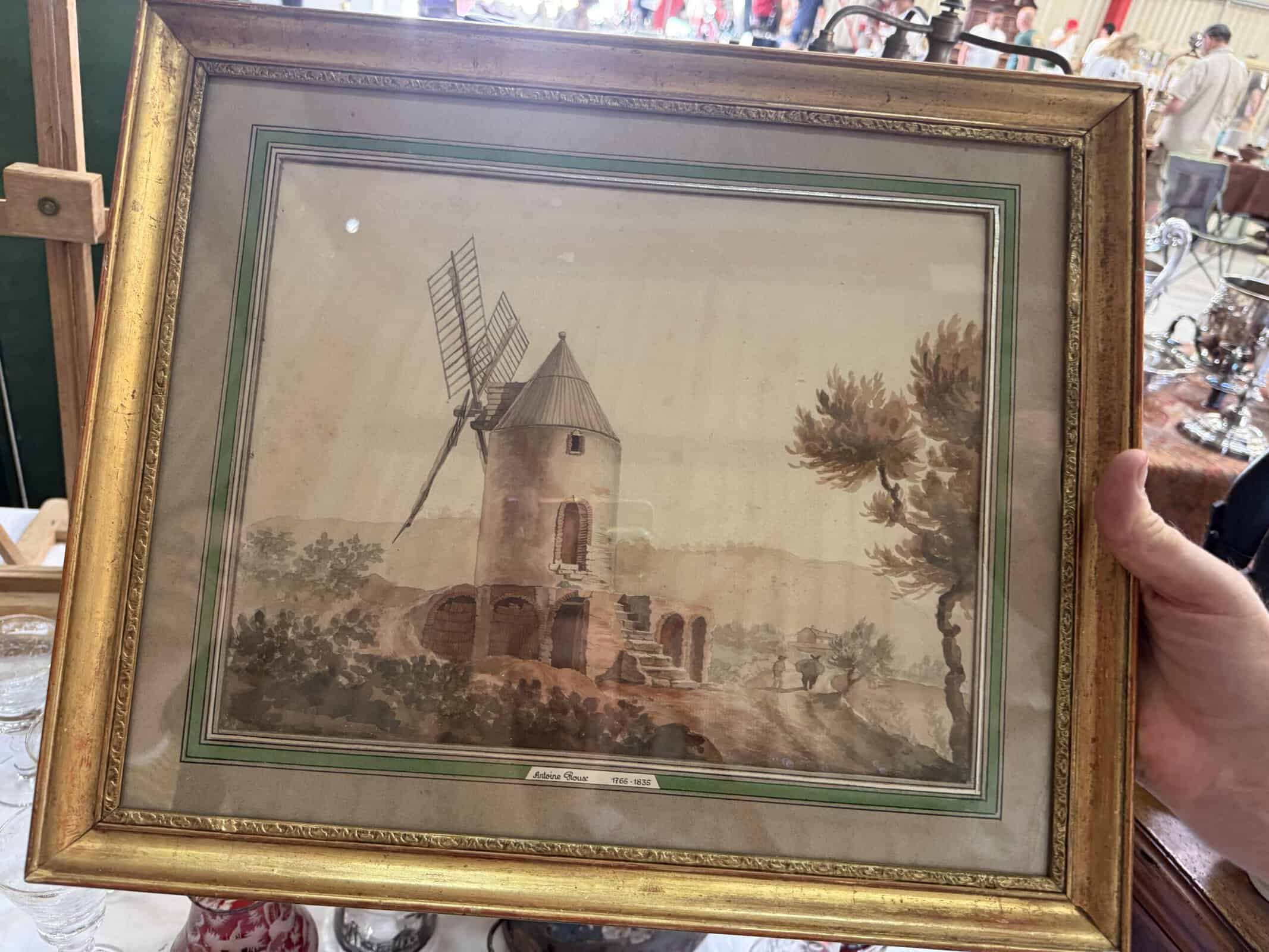 Framed 18th Century French Landscape in Watercolor