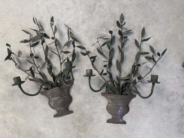 Pair of Tole Sconces with Olives, France 19th Century