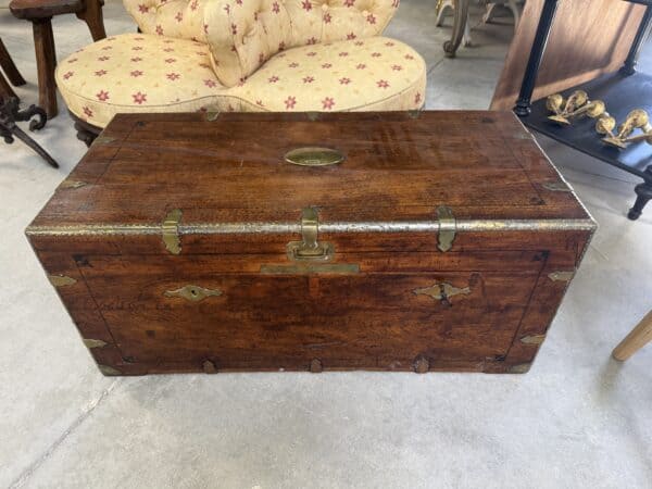 19th Century French Brass & Camphor Wood Campaign Trunk