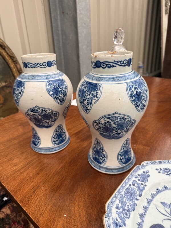 Pair of 18th Century Delft Blue & White Vases