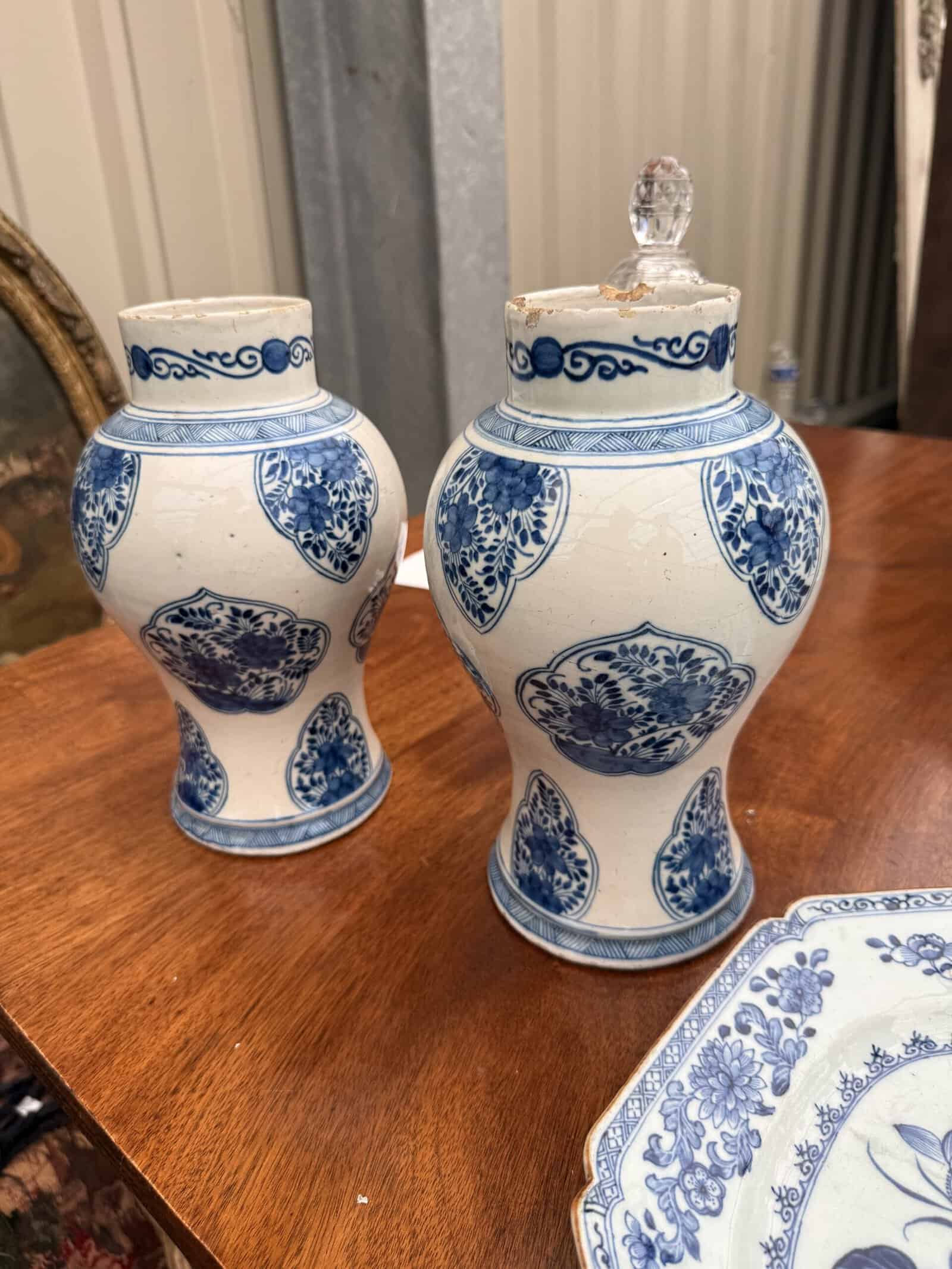 Pair of 18th Century Delft Blue & White Vases