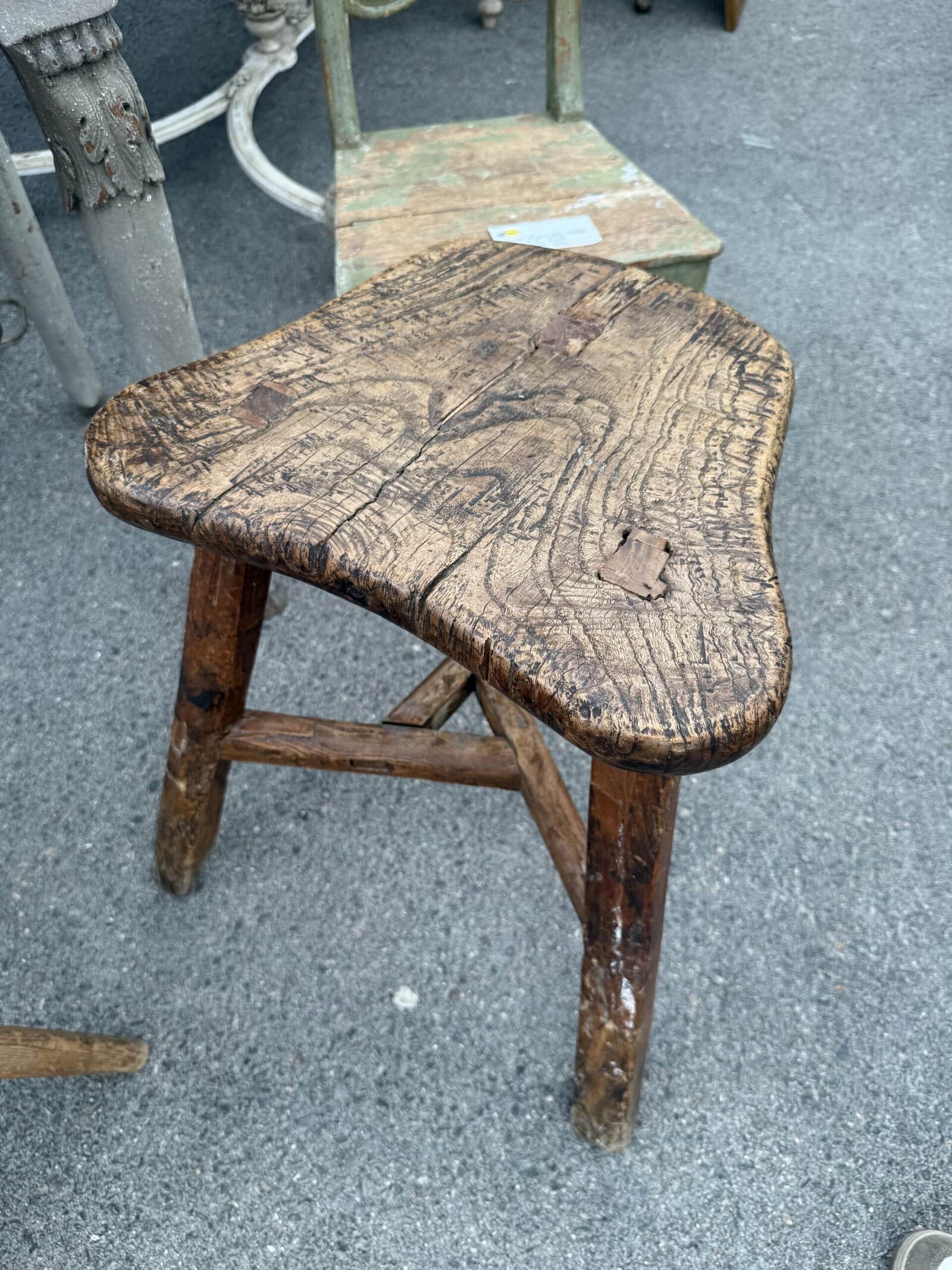 3 Legged Stool in Elm, 19th Century Swedish