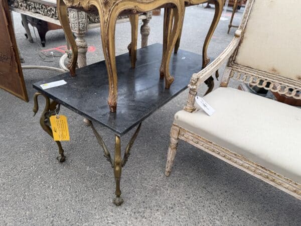 Neoclassical Style Coffee Table with Marble Top & Swan Detail, 20th Century France