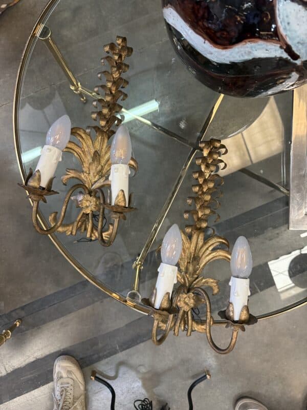 Pair of Gilt Tole Leaf Sconces, France ca. 1950