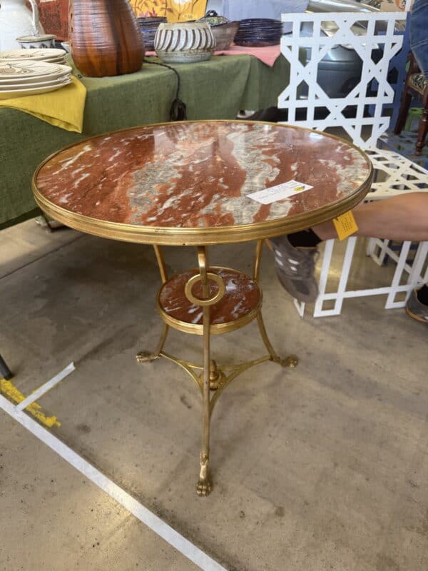 Mid Century Louis XVI Style Red Marble and Bronze Gueridon, France