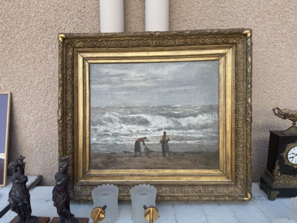 Large 19th Century French Giltwood Framed Oil on Canvas Seashore Painting