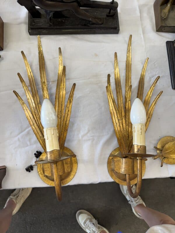 Pair of French 1970's Gilt Tole Sconces
