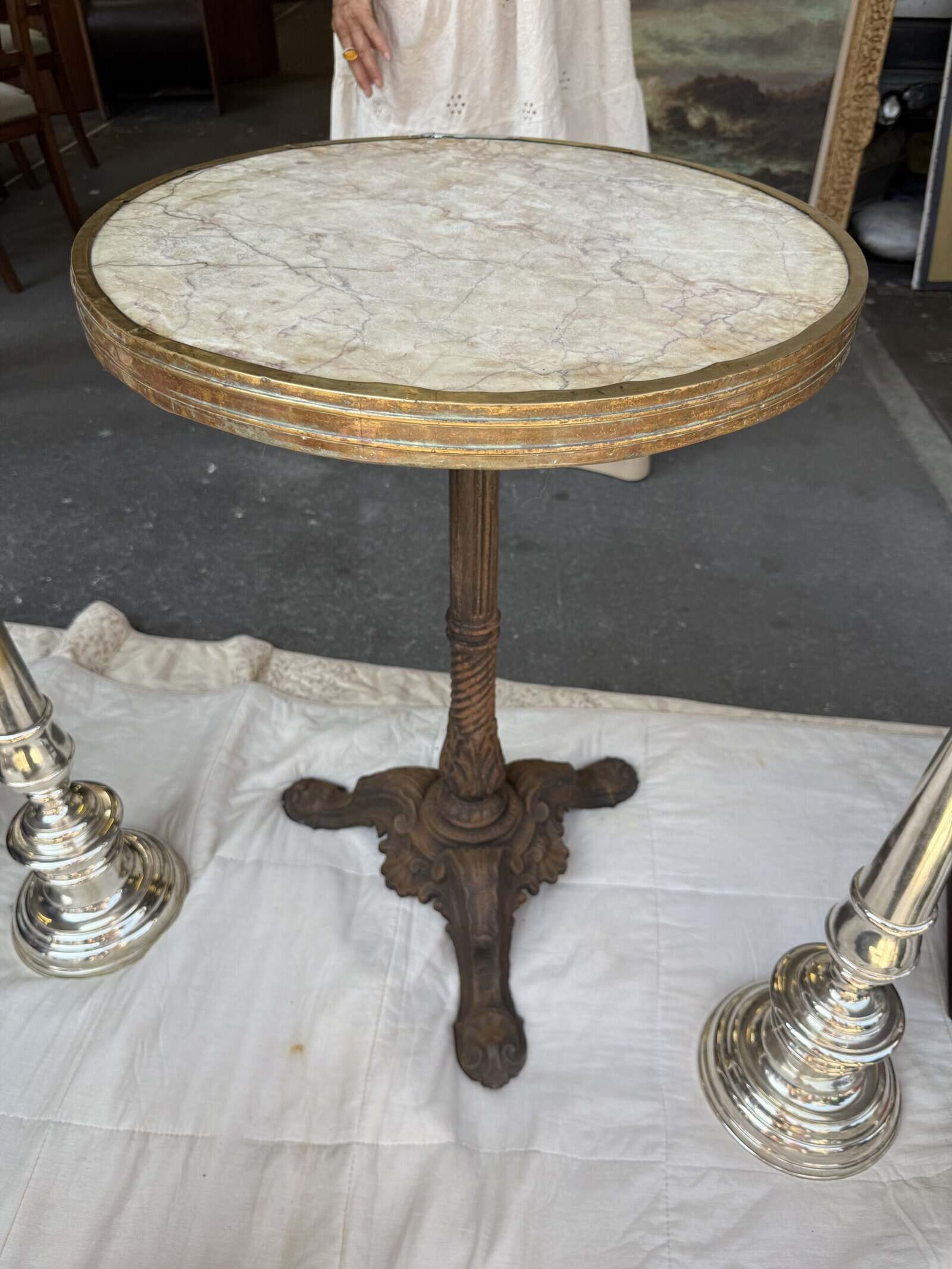 Iron Bistro Table / Gueridon with Marble Top, France ca. 1900
