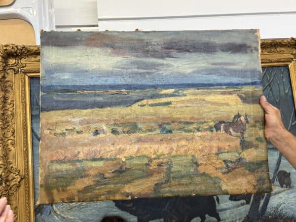 Oil on Canvas Landscape Painting with Horse, France 20th c.