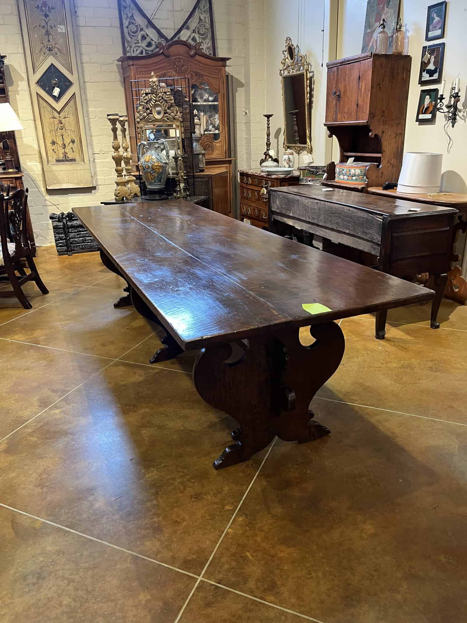 18th Century Italian Walnut Trestle Dining Table, Tuscany