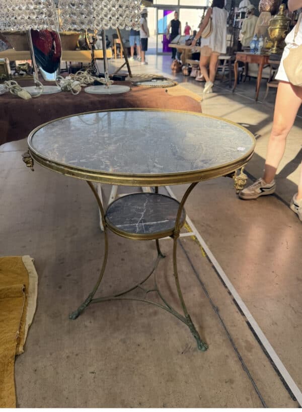 19th Century French Louis XVI Style Bronze Gueridon with Grey Marble Top