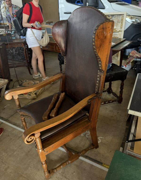 17th Century French Walnut Reclining Fauteuil with Fold Out Ottoman Option