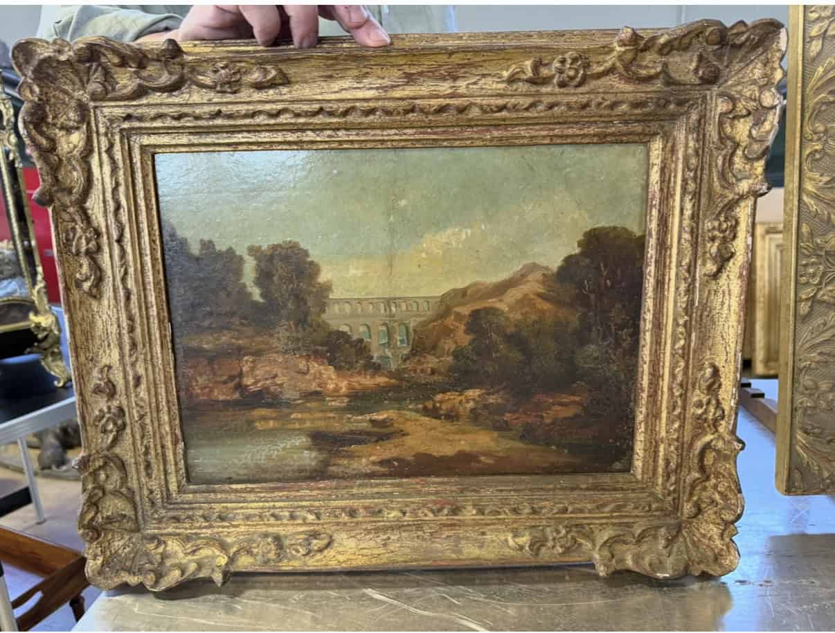 19th Century French Giltwood Oil on Canvas Landscape Painting of "Pant du Gaud"
