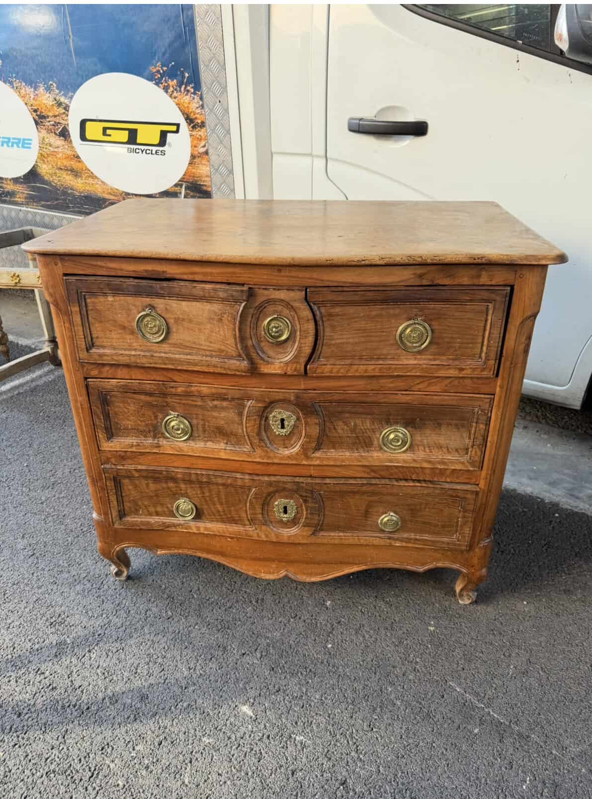 18th Century French Louis XV Walnut 3 Drawer Commode