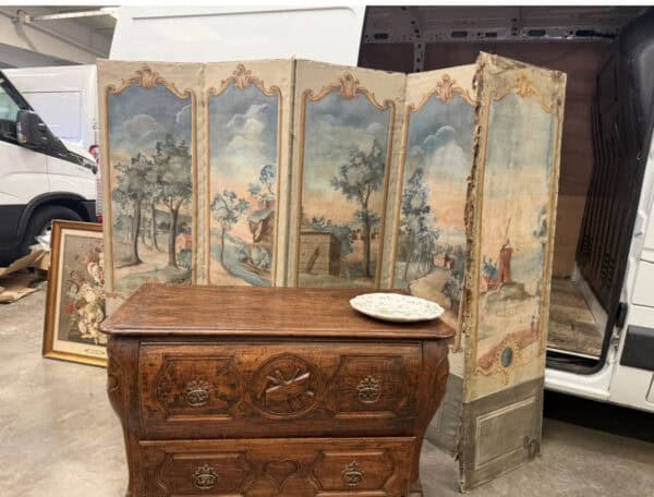 18th Century French Oil on Canvas 5 Panel Folding Screen