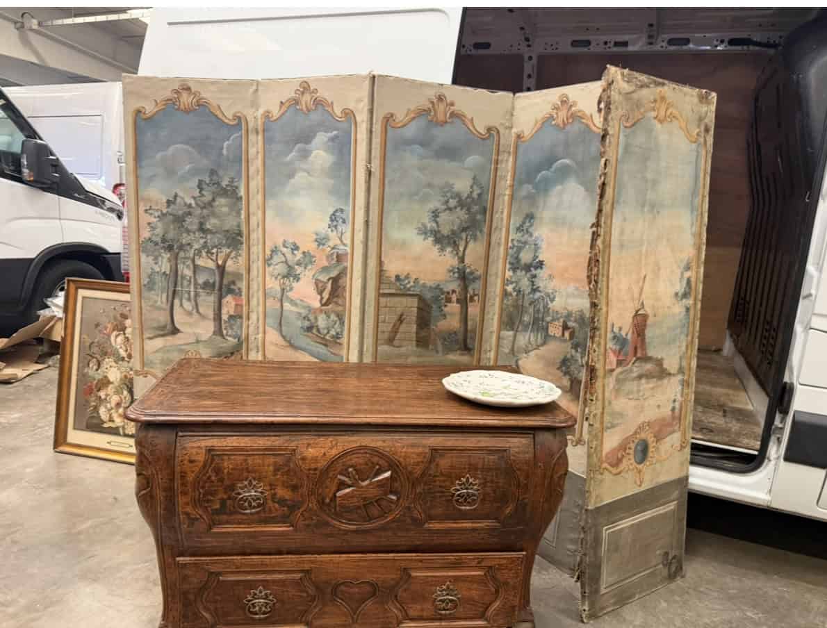 18th Century French Oil on Canvas 5 Panel Folding Screen