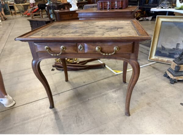 18th Century French Walnut Writing Table with Leather Top and Drawer, Grenoble