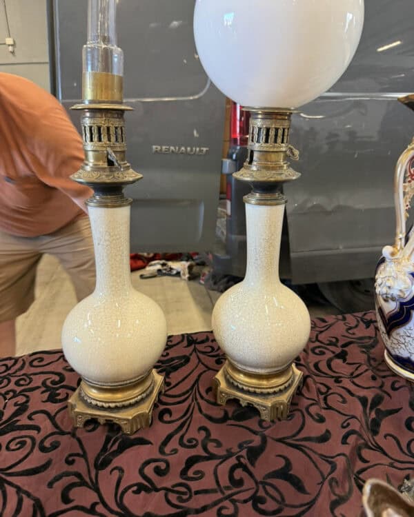 Pair of Oil Burning Lamps France ca. 1880