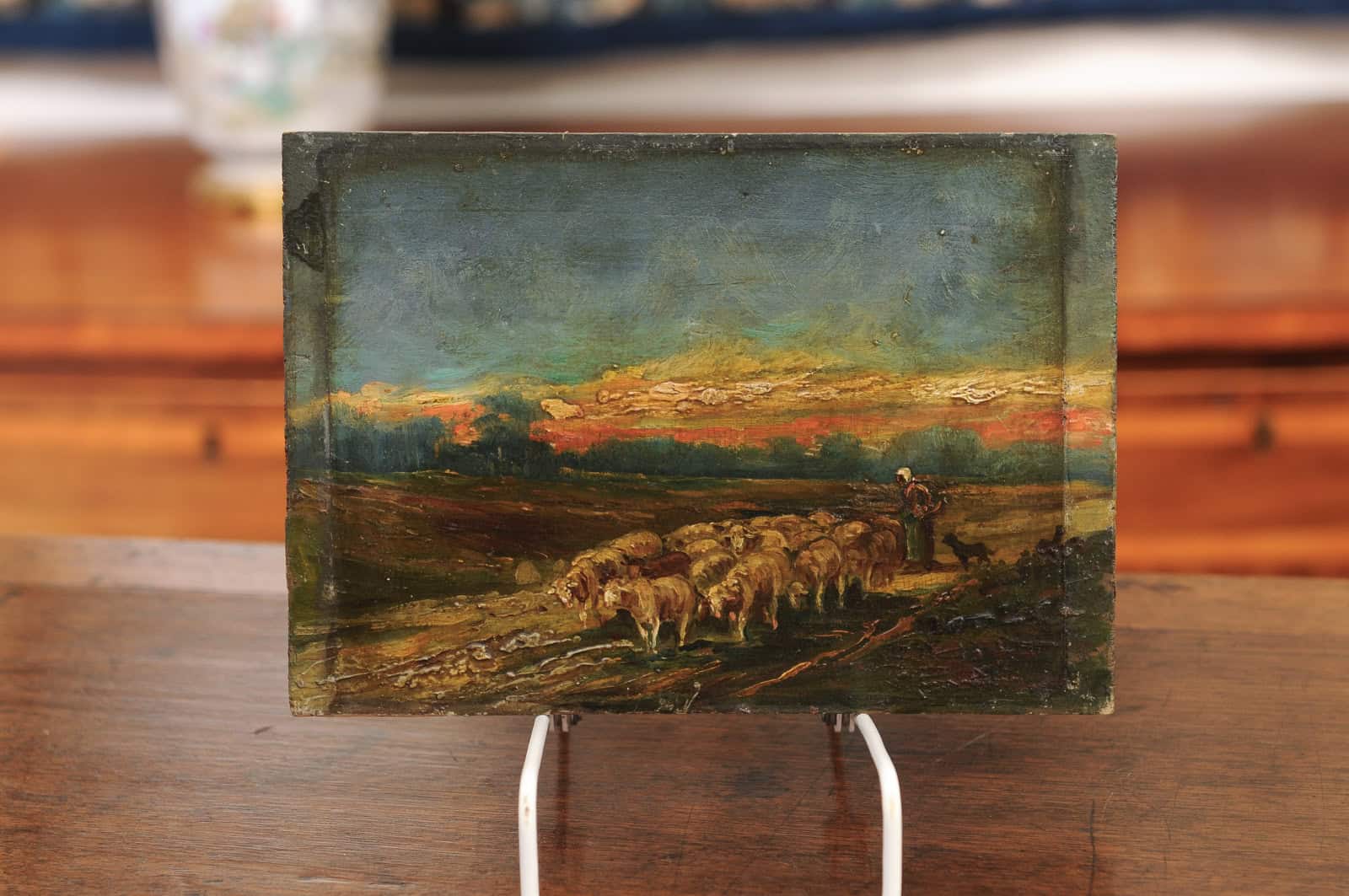 18th Century Oil on Board Painting of Lambs in Landscape - Image 3
