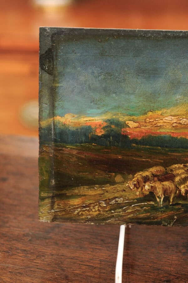 18th Century Oil on Board Painting of Lambs in Landscape - Image 5