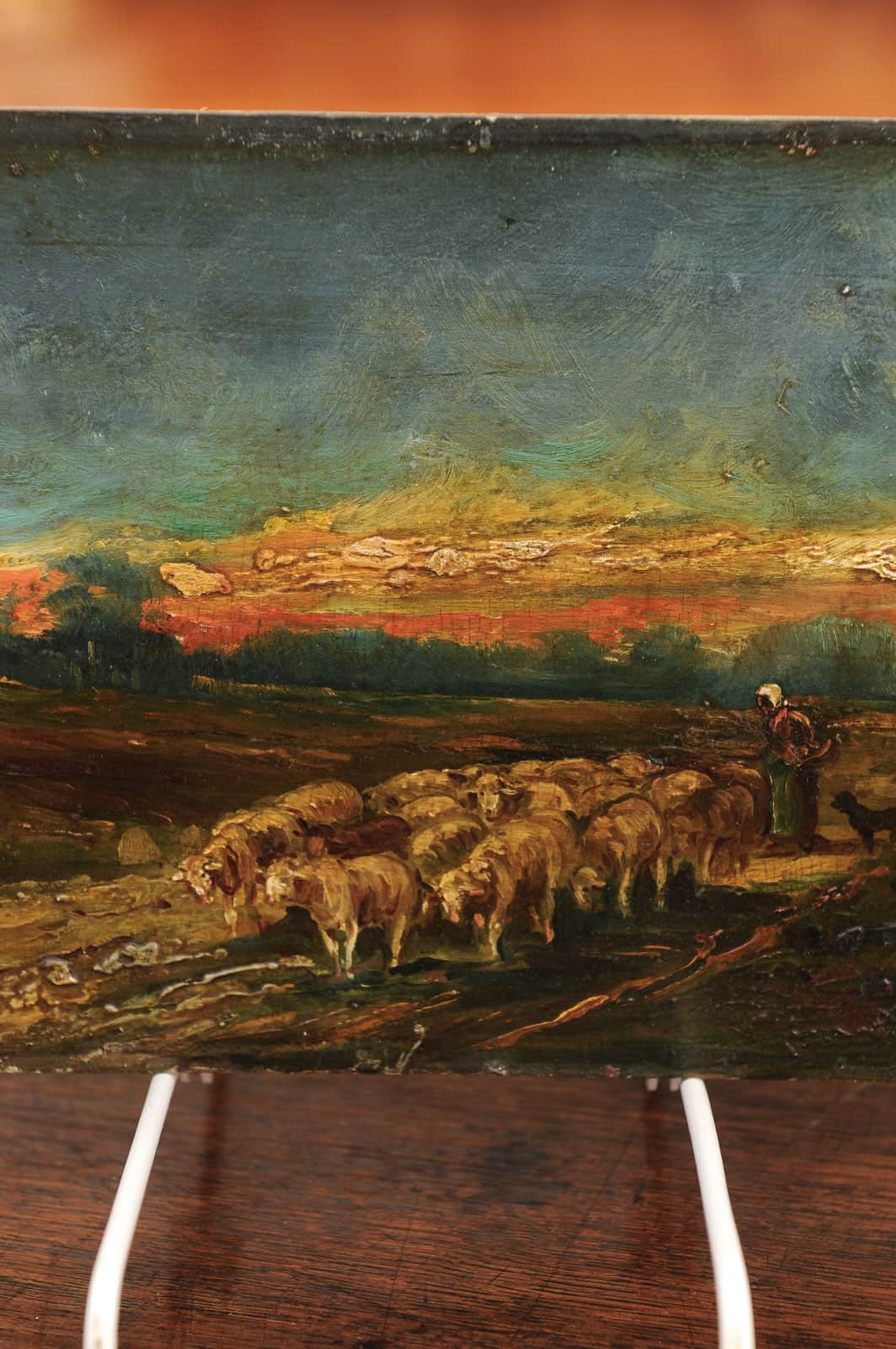18th Century Oil on Board Painting of Lambs in Landscape - Image 6