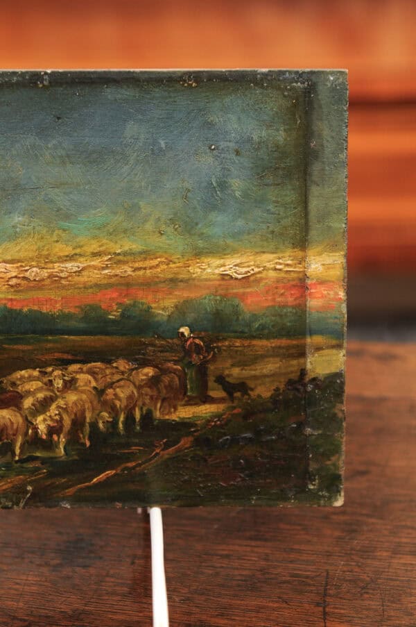 18th Century Oil on Board Painting of Lambs in Landscape - Image 7