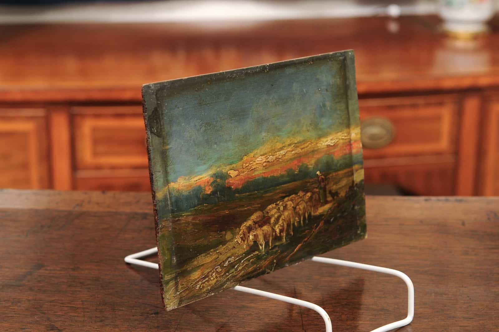 18th Century Oil on Board Painting of Lambs in Landscape - Image 9