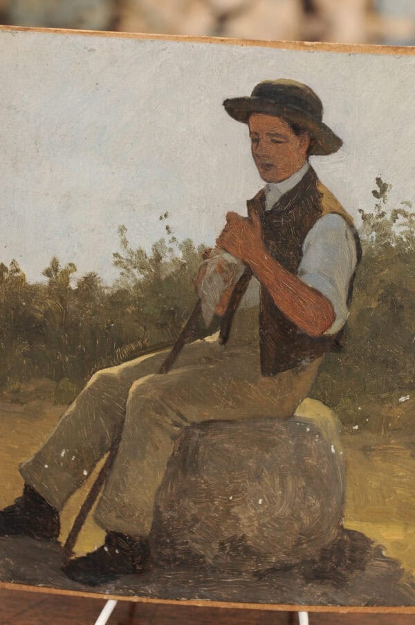 Oil on Board Painting of Seated Boy - Image 13