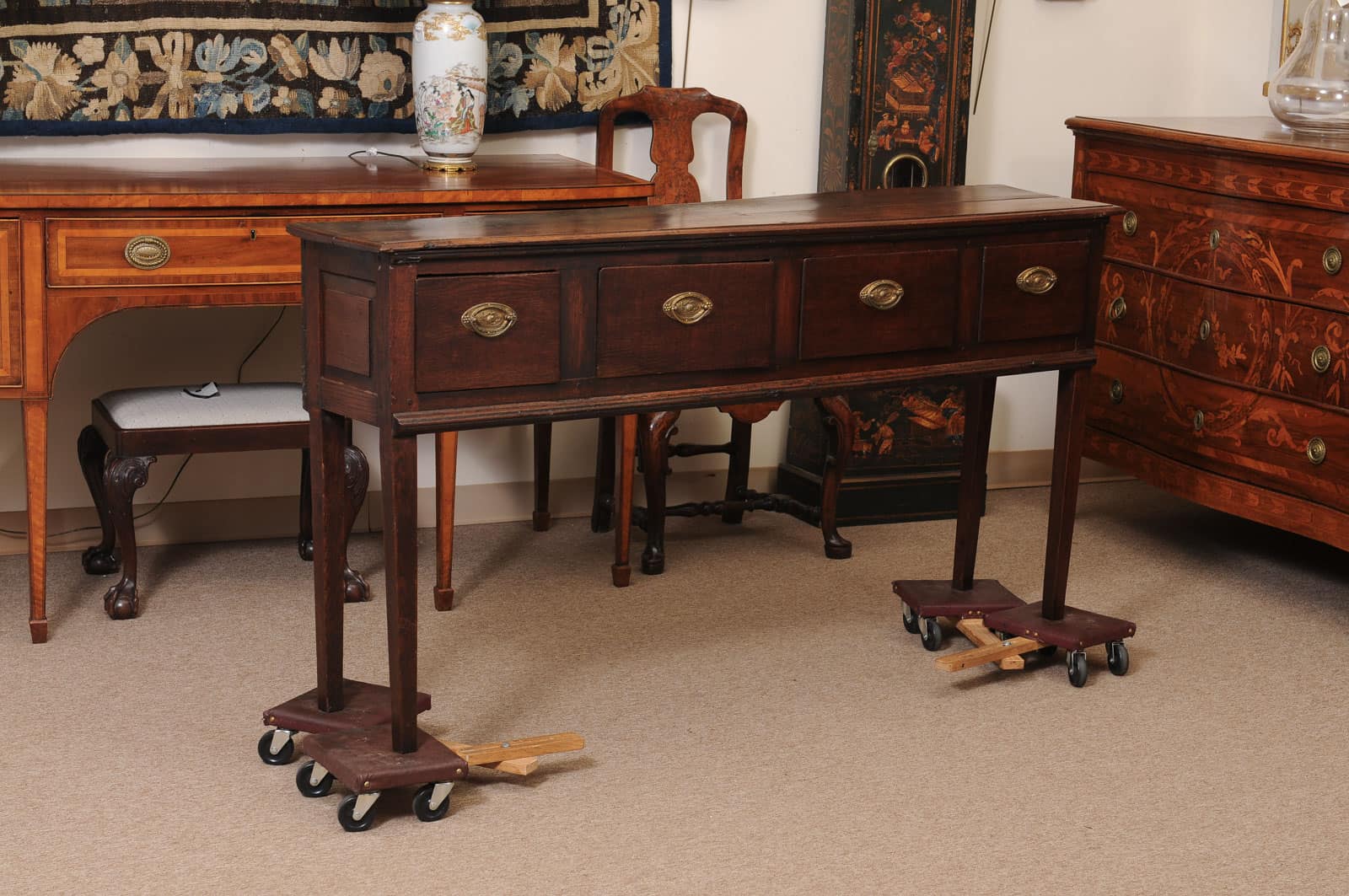 18th Century English Oak Dresser Base with Straight Legs and 4 Drawers - Image 3