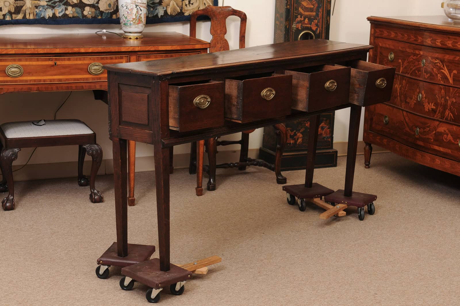 18th Century English Oak Dresser Base with Straight Legs and 4 Drawers - Image 4