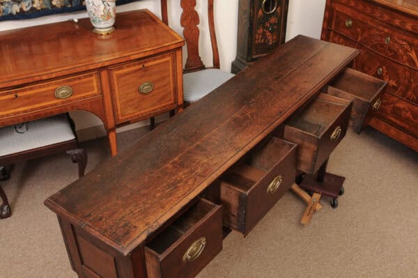18th Century English Oak Dresser Base with Straight Legs and 4 Drawers - Image 6