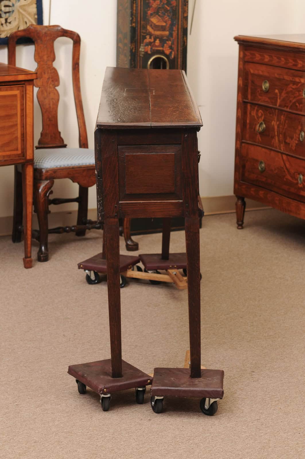 18th Century English Oak Dresser Base with Straight Legs and 4 Drawers - Image 7