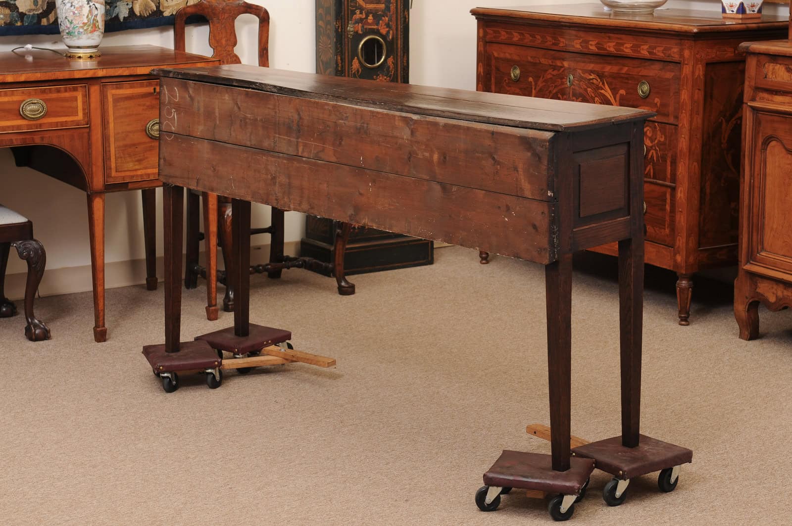 18th Century English Oak Dresser Base with Straight Legs and 4 Drawers - Image 8
