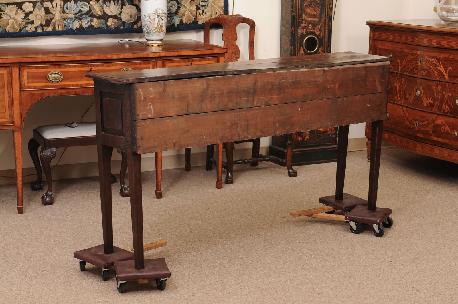 18th Century English Oak Dresser Base with Straight Legs and 4 Drawers - Image 10