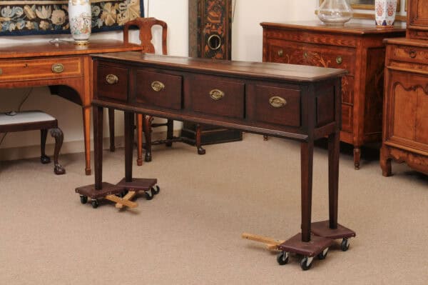18th Century English Oak Dresser Base with Straight Legs and 4 Drawers - Image 12
