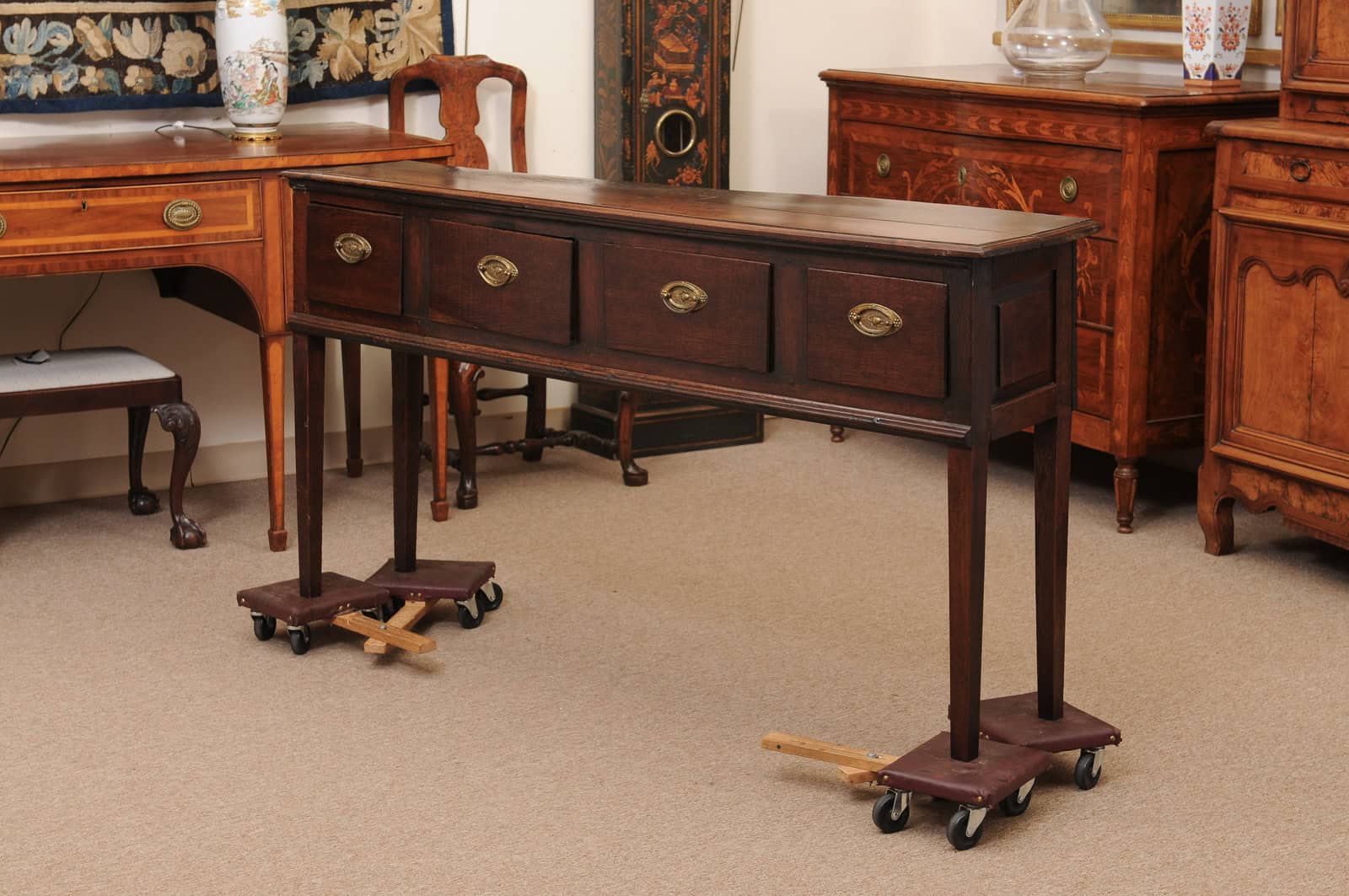 18th Century English Oak Dresser Base with Straight Legs and 4 Drawers - Image 12