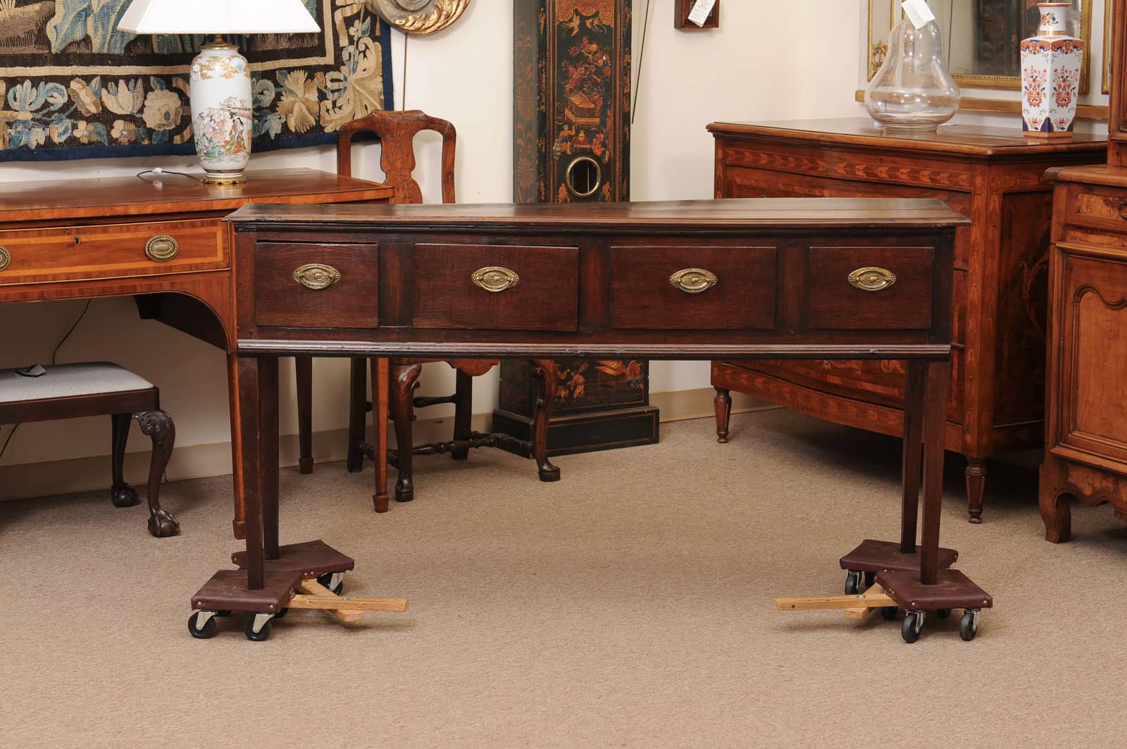 18th Century English Oak Dresser Base with Straight Legs and 4 Drawers - Image 14