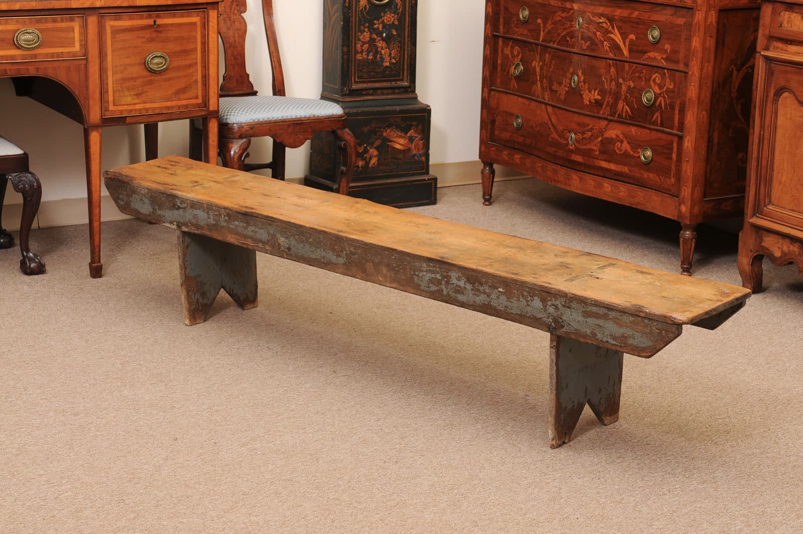 19th Century Primitive American Pine Bench - Image 11