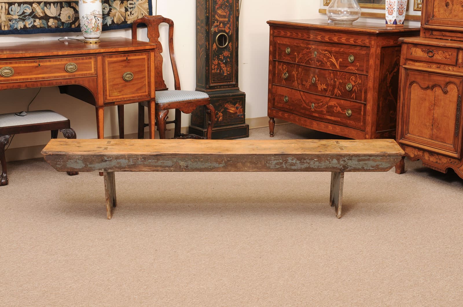 19th Century Primitive American Pine Bench - Image 12