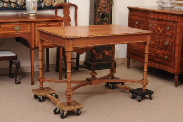 English Faux Bamboo Pine Writing Table with 1 Drawer and X Form Stretcher, Mid? 20th Century - Image 10