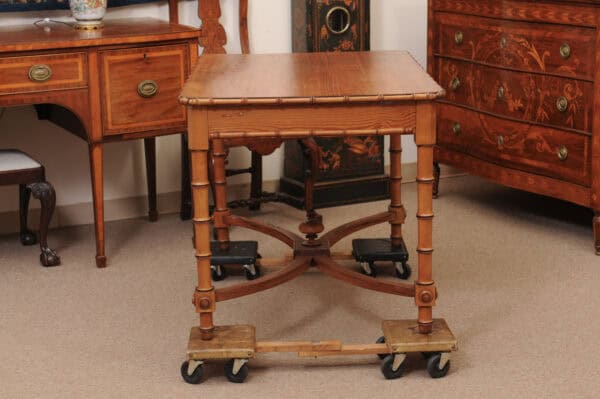 English Faux Bamboo Pine Writing Table with 1 Drawer and X Form Stretcher, Mid? 20th Century - Image 11