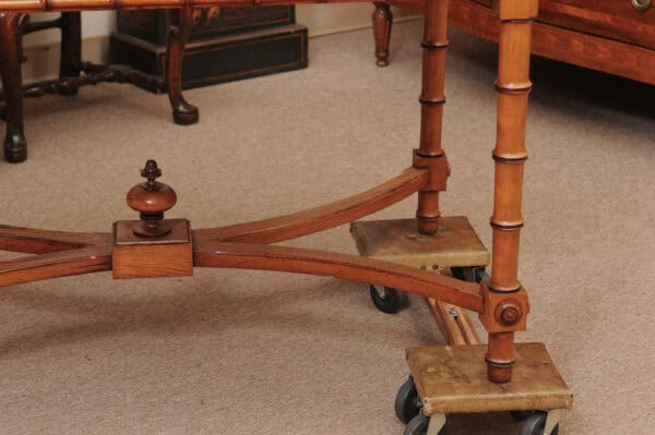 English Faux Bamboo Pine Writing Table with 1 Drawer and X Form Stretcher, Mid? 20th Century - Image 14