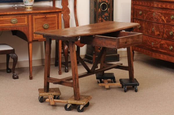 Rustic 19th Century Continental Walnut & Pine Console /Sofa Table with X Stretcher & Small Center Drawer - Image 4