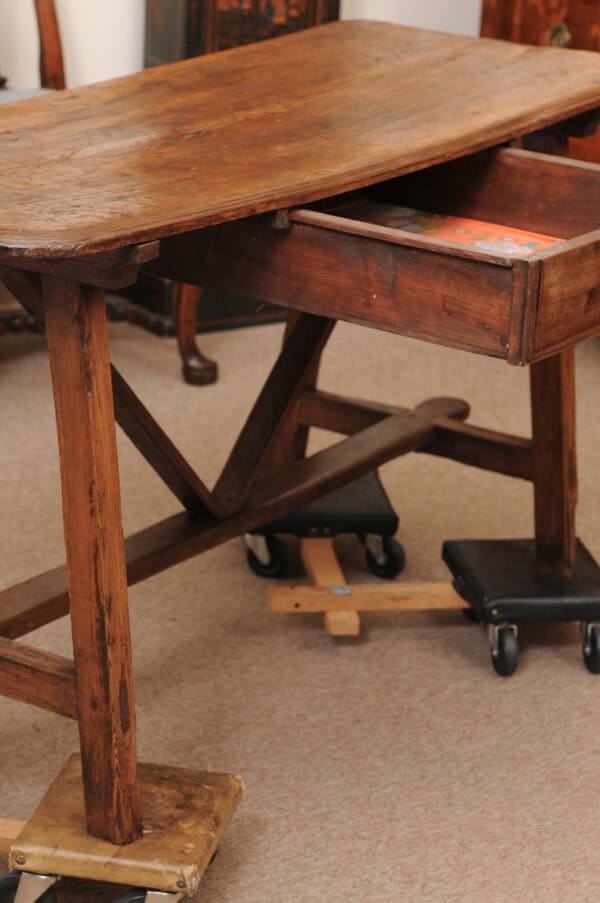 Rustic 19th Century Continental Walnut & Pine Console /Sofa Table with X Stretcher & Small Center Drawer - Image 5